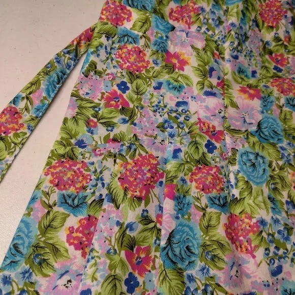 Buck & Buck House Dress Small Floral Pleated Zip Front Short Sleeve Granny - Picture 10 of 16